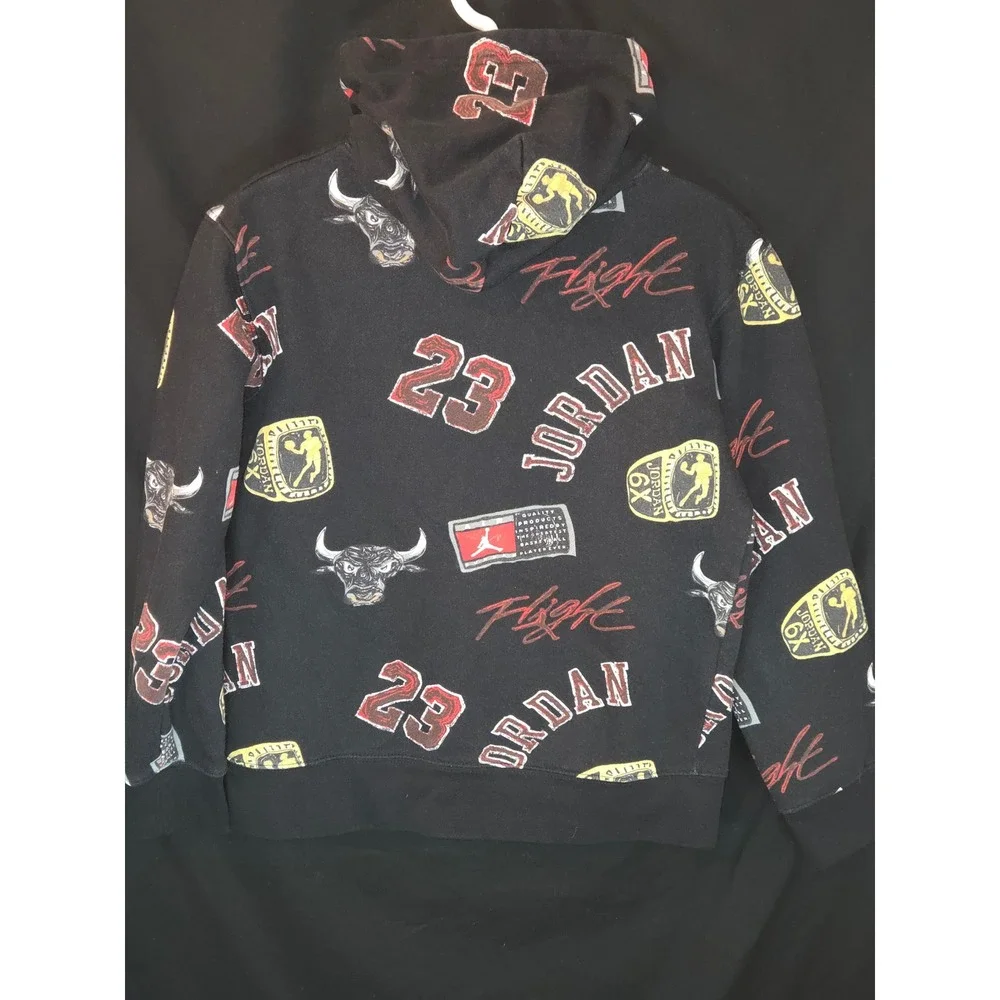 Jordan Youth Black Pullover Hoodie 23 Bulls Logo Jumpman‎ Spellout Size L 12-13